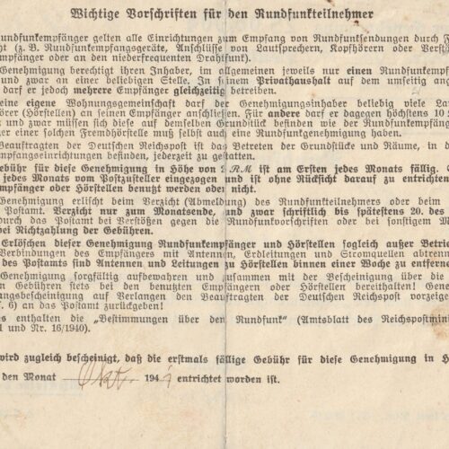 (Document) Rundfunkgenehmigung (1940)
