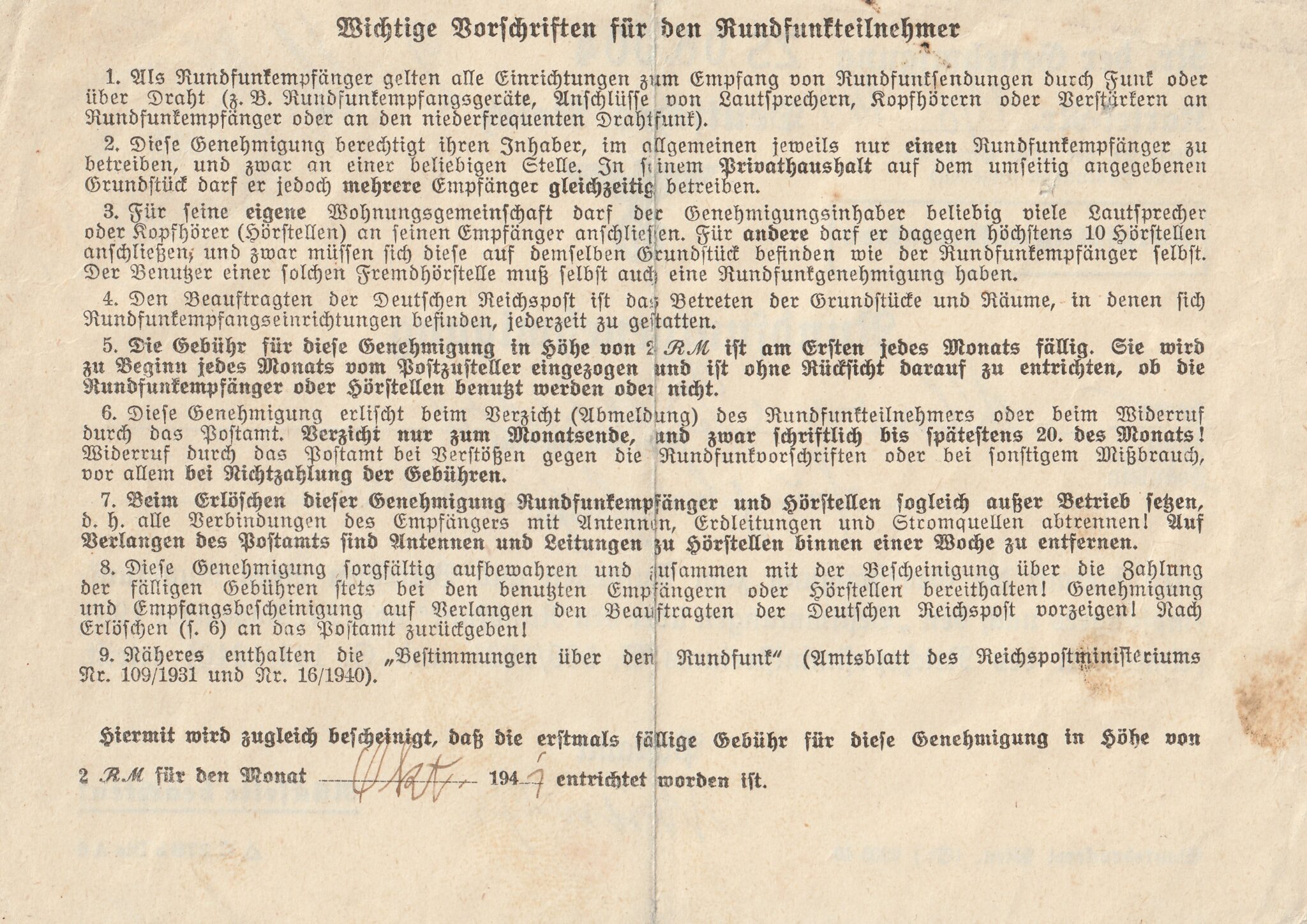 (Document) Rundfunkgenehmigung (1940)