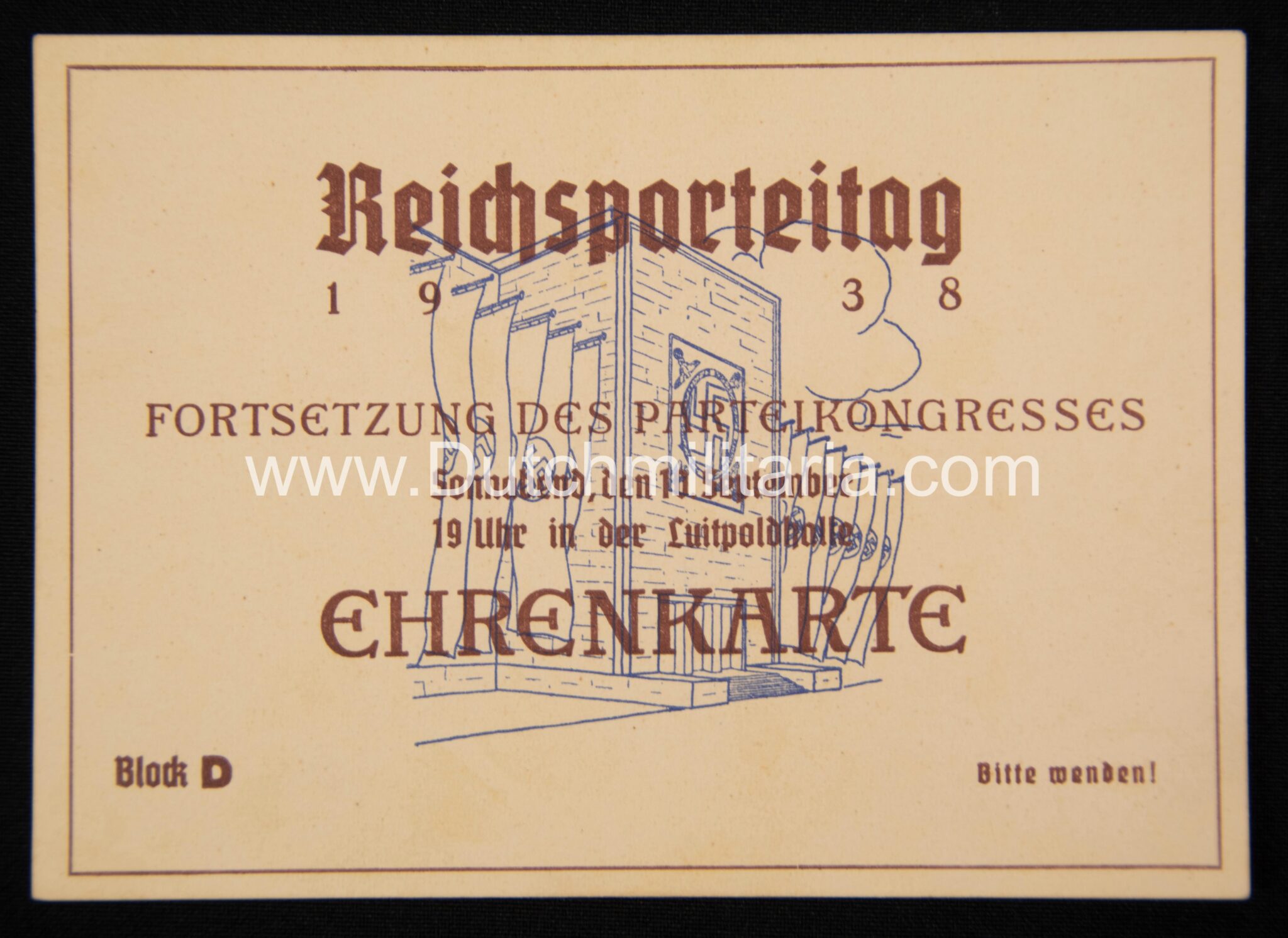 Reichsparteitag 1938 - Ehrenkarte - Fortsetzung des Parteikongresses - RARE