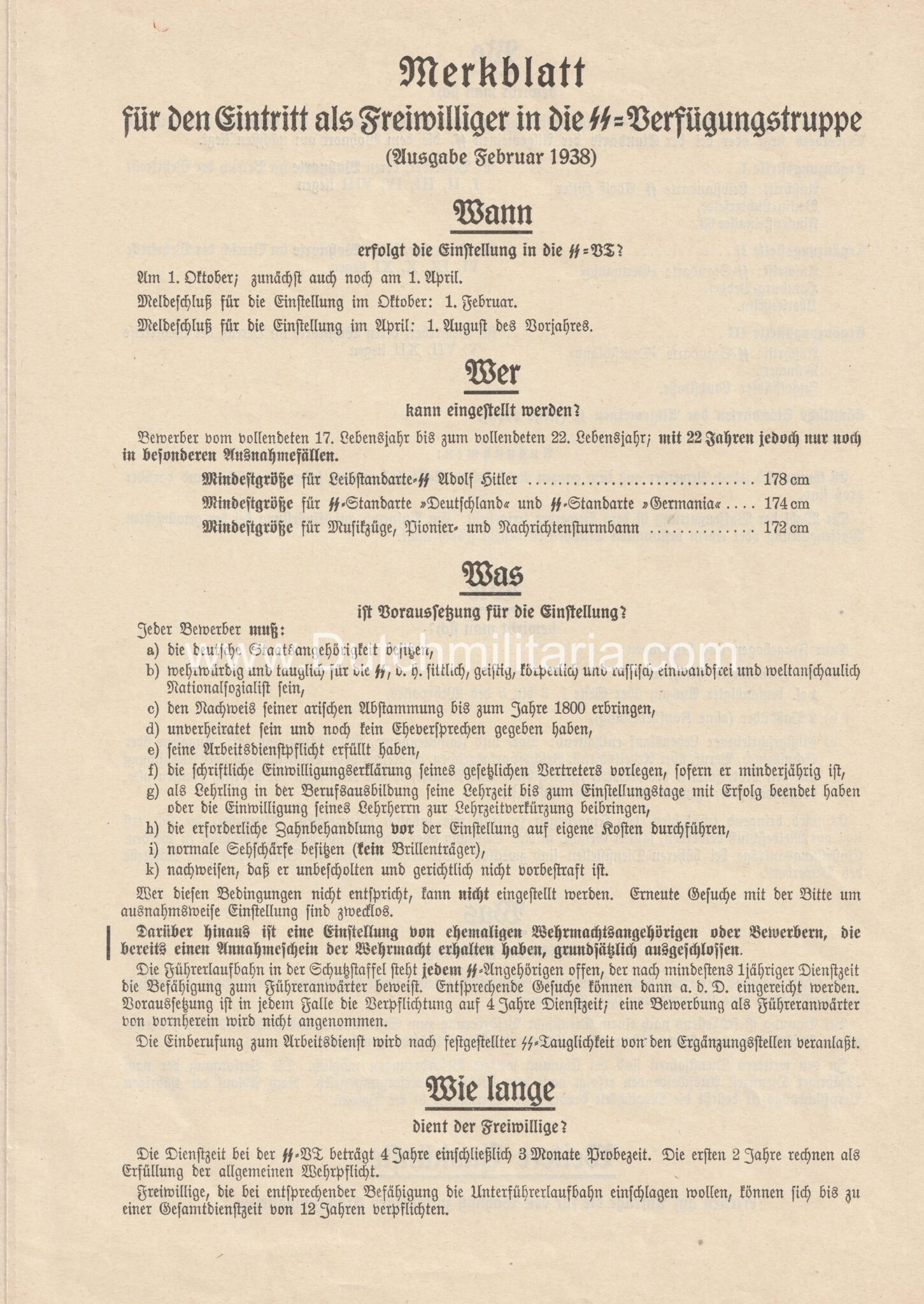 Fragebogen für die Einstellung in die SS-Verfügungstruppe