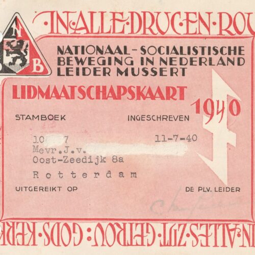 NSB Lidmaatschapskaart NSB Membercard 1940