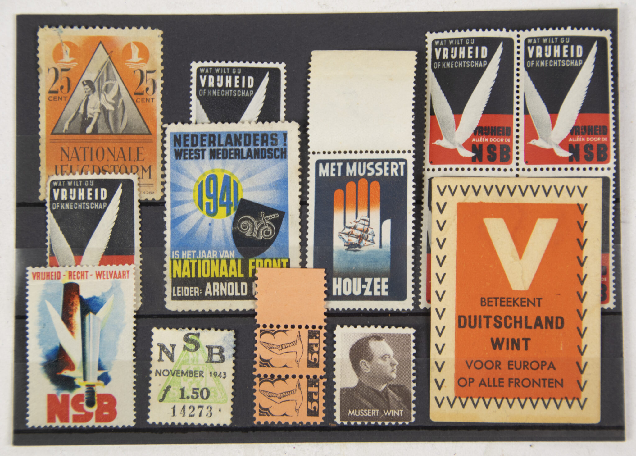 (NSB) Lot of 15 NSB and Jeugdstorm + Nationaal Front stamps and enveloppe seals