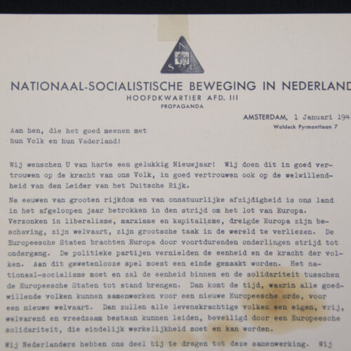 (NSB) Propaganda Letter by NSB speaker Ernst Voorhoeve (1941)