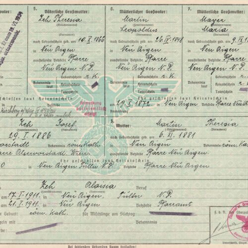 NSDAP - Gau Wien - Kleinen Abstimmungsnachweis Aryan certificate (1941)