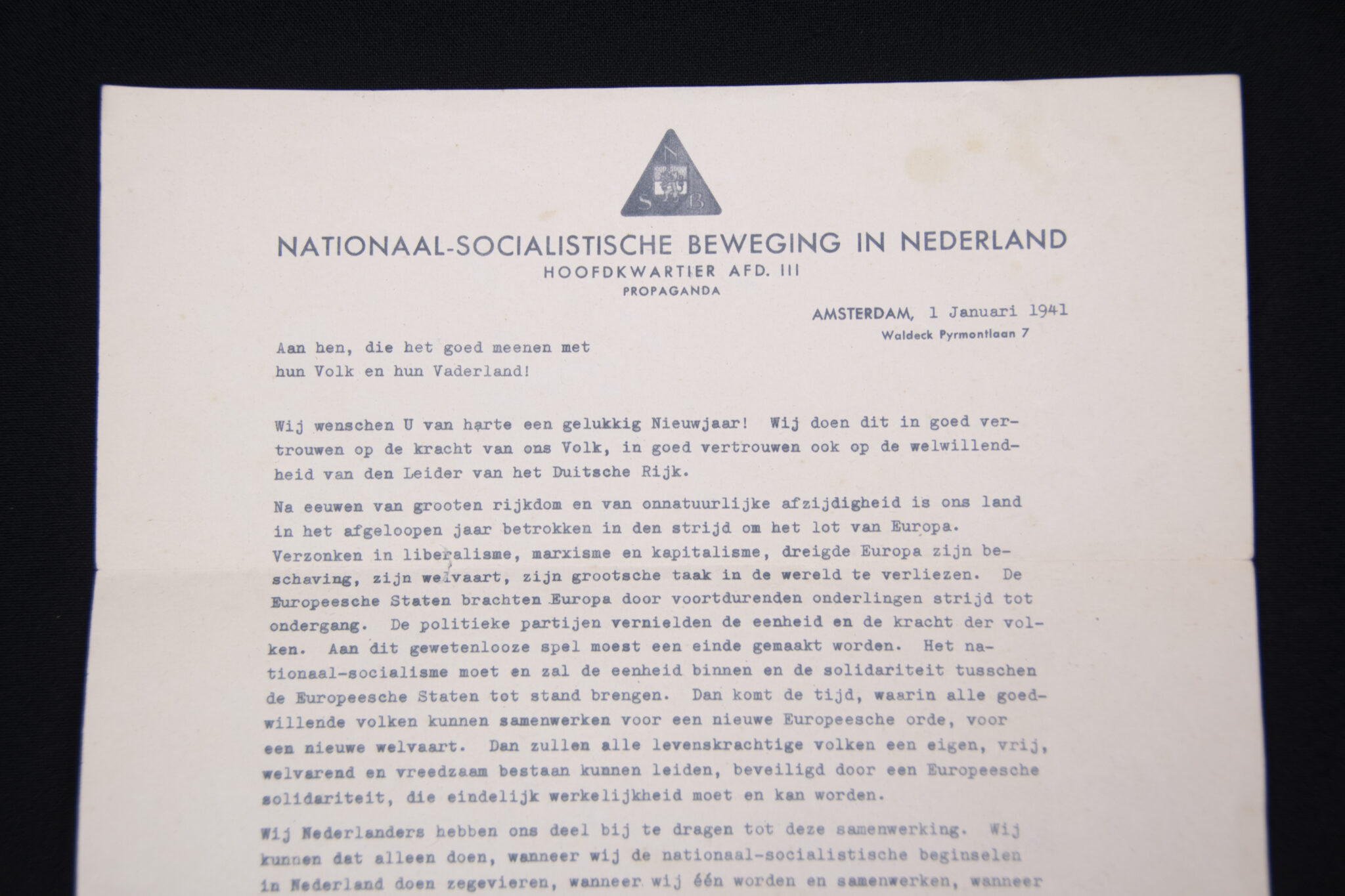 (NSB) Propaganda Letter by NSB speaker Ernst Voorhoeve (1941)