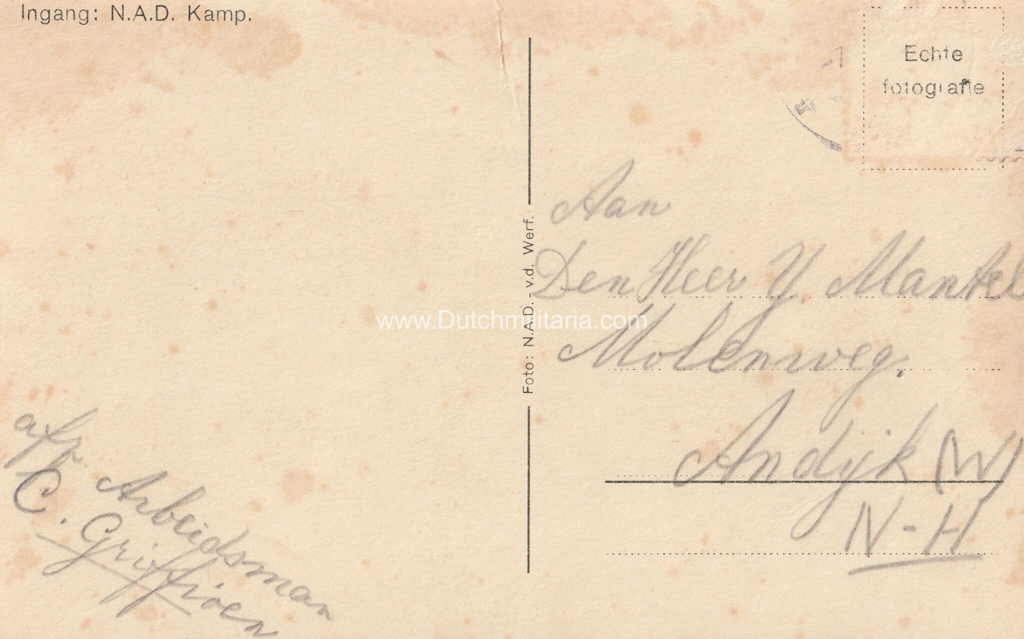 (Postcard) Nederlandsche Arbeidsdienst (NAD) - Ingang N.A.D. Kamp