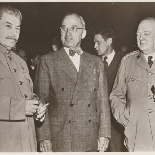 (Postcard) Stalin + Truman + Churchill