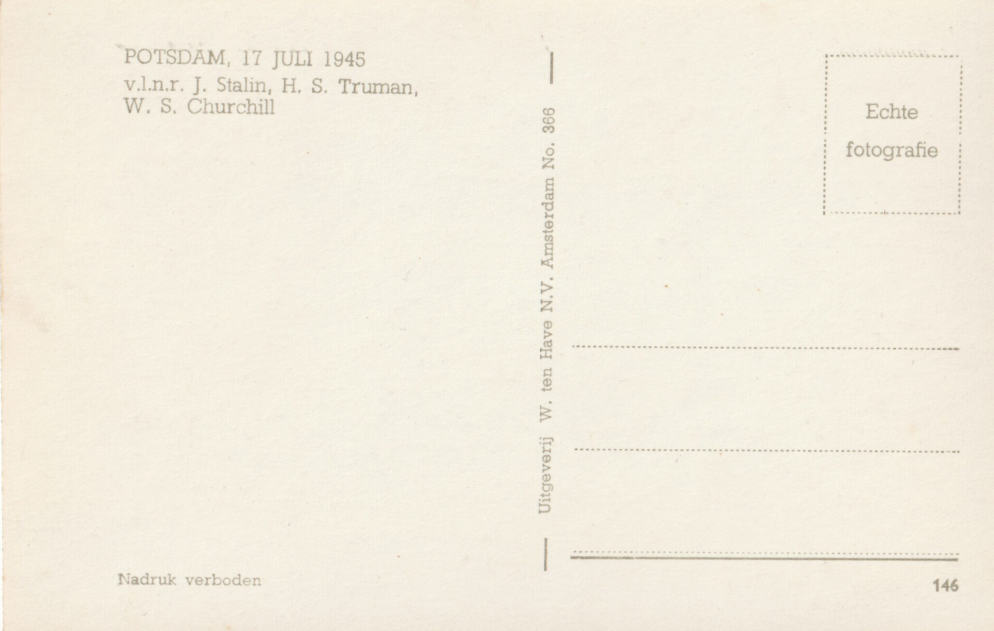 (Postcard) Stalin + Truman + Churchill