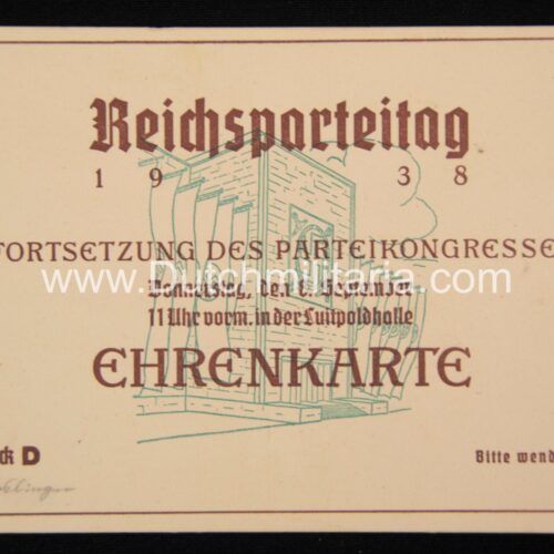 Reichsparteitag 1938 - Ehrenkarte - Fortsetzung des Parteicongresses- RARE