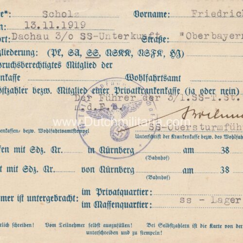 Reichsparteitag 1938 Ausweis - 3/1. SS.Totenkopf Standarte Oberbayern - rare