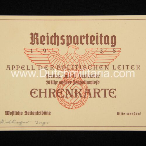 Reichsparteitag 1938 - Ehrenkarte - Appell der Politischen Leiter - RARE