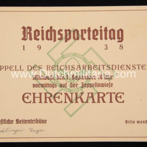 Reichsparteitag 1938 - Ehrenkarte - Appell des Reichsarbeitsdienstes - RARE