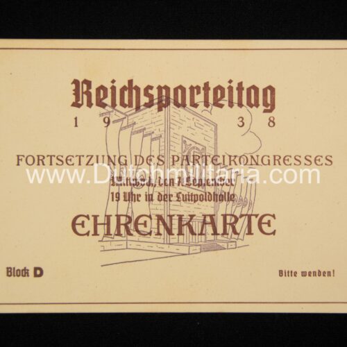 Reichsparteitag 1938 - Ehrenkarte - Fortsetzung des Parteicongresses- RARE