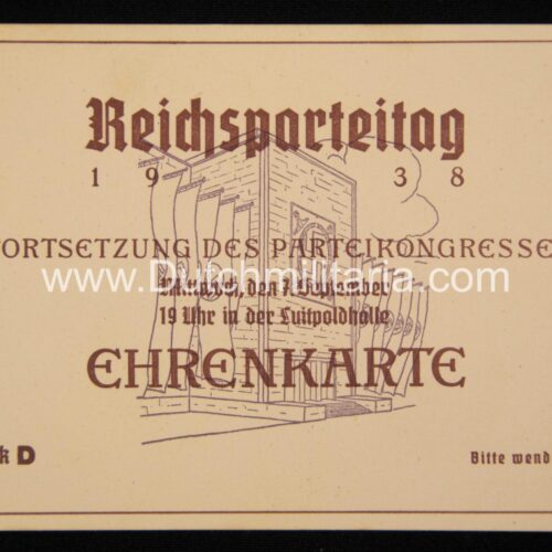 Reichsparteitag 1938 - Ehrenkarte - Fortsetzung des Parteicongresses- RARE