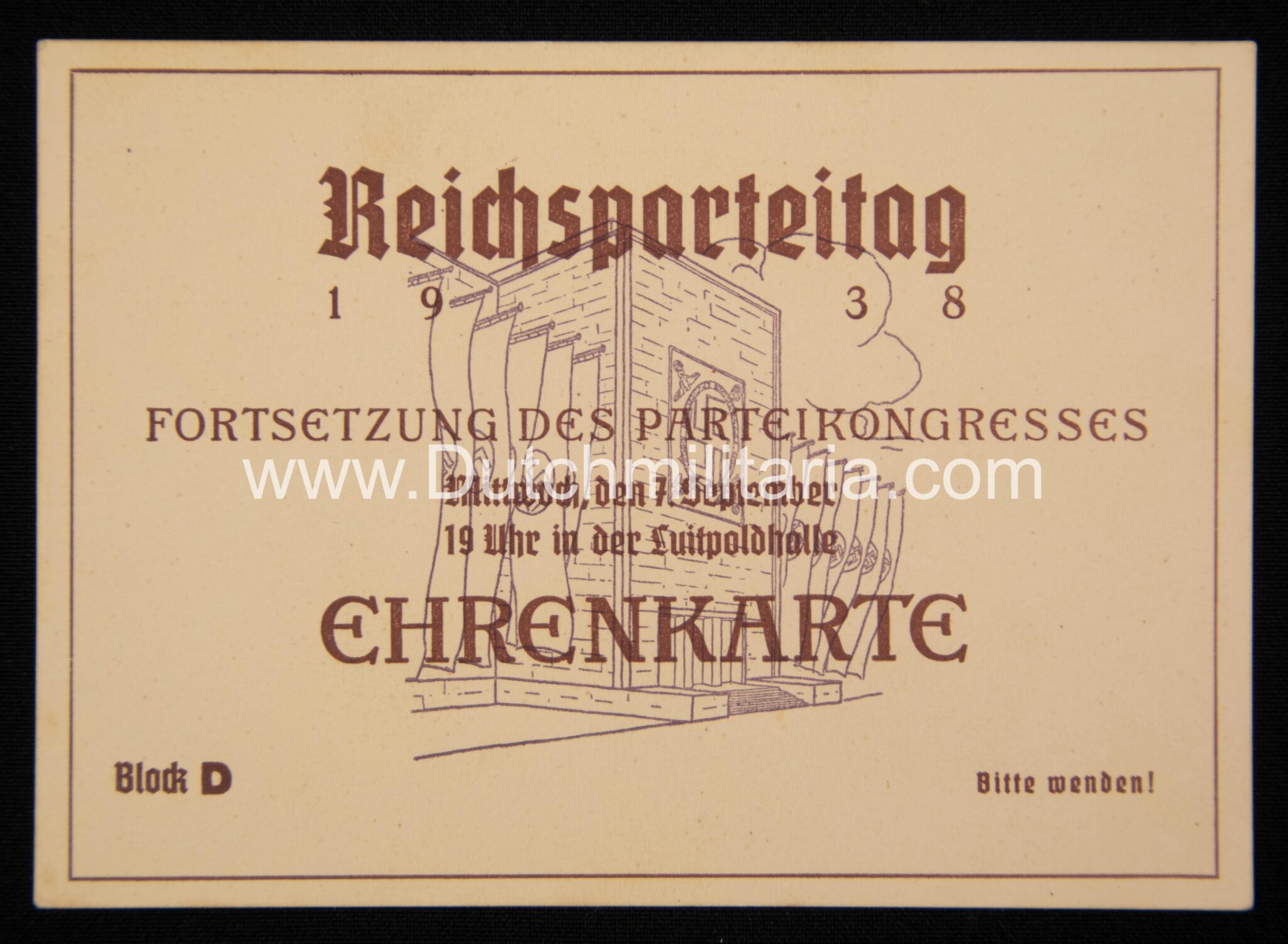 Reichsparteitag 1938 - Ehrenkarte - Fortsetzung des Parteicongresses- RARE