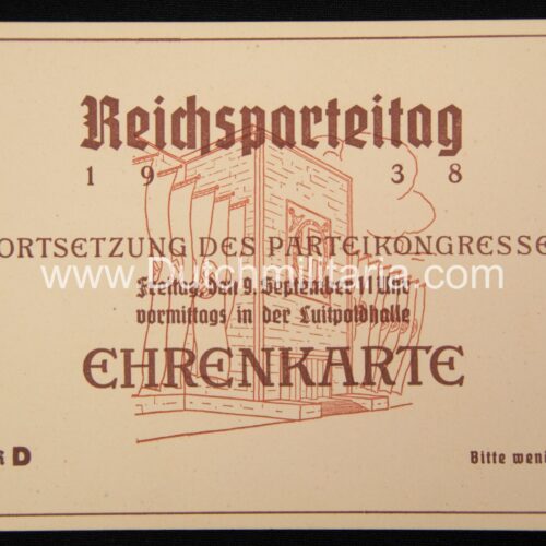 Reichsparteitag 1938 - Ehrenkarte - Fortsetzung des Parteikongresses - RARE