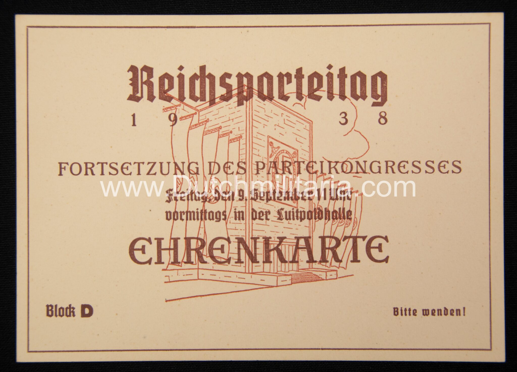 Reichsparteitag 1938 - Ehrenkarte - Fortsetzung des Parteikongresses - RARE