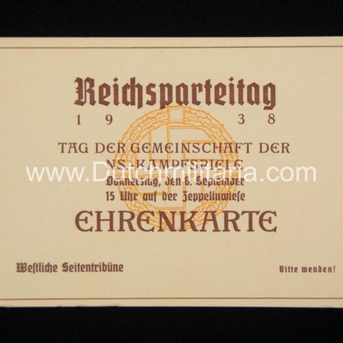 Reichsparteitag 1938 - Ehrenkarte - Tag der Gemeinschaft der NS-Kampfspiele - RARE