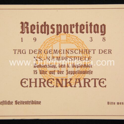 Reichsparteitag 1938 - Ehrenkarte - Tag der Gemeinschaft der NS-Kampfspiele - RARE