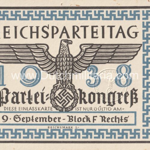 Reichsparteitag 1938 Parteicongress Einlasskarte + control strip - rare