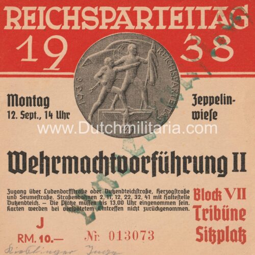 Reichsparteitag 1938 Wehrmachtvorführung II ticket