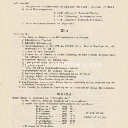 (SS Form) merkblatt für Einstellung in die SS-Totenkopfverbände