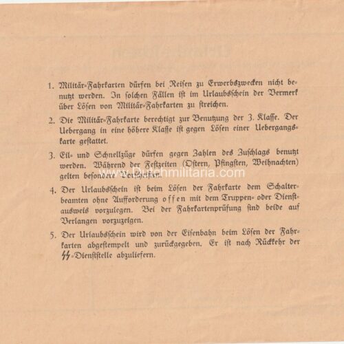 SS-Urlaubschein für Unterführer und Männer der SS-Verfügungstruppe oder SS-Totenkopfverbände