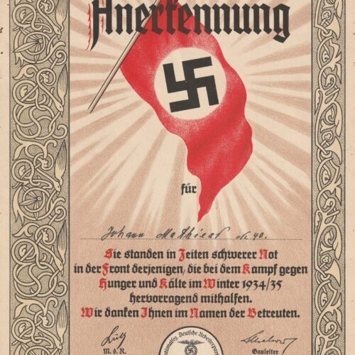 (Urkunde Citation) Anerkennung Kampf gegen Hunger und Kalte (193435)