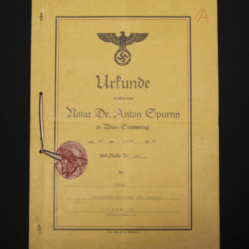 Urkunde - Notar Dr. Anton Spurnn in Wien-Simmering (1942)