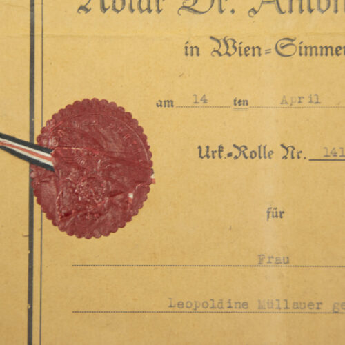 Urkunde - Notar Dr. Anton Spurnn in Wien-Simmering (1942)