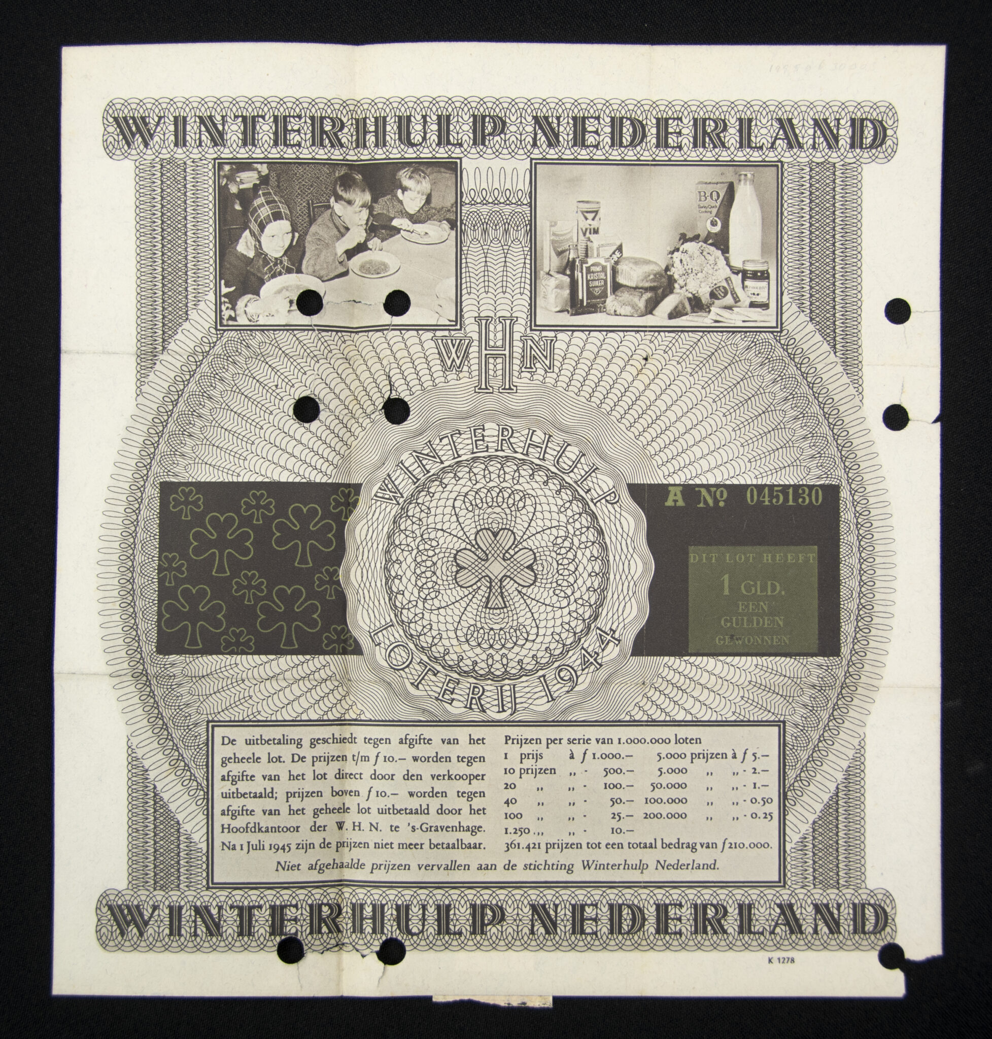 Winterhulp Nederland (WHN) Loterij 19441945 ticket