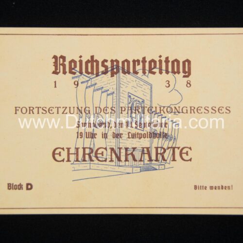 Reichsparteitag 1938 - Ehrenkarte - Fortsetzung des Parteikongresses - RARE