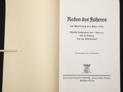 (Brochure) Die Reden des Führers am Reichsparteitag der Ehre (1936)