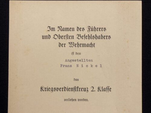 (Citation) Kriegsverdienstkreuz 2. Klasse 1944