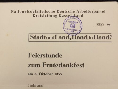 (Document) Nationalsozielistische Deutsche Arbeiterpartei (NSDAP) Kreisleitung Kassel-Land - Stadt und Land, Hand in Hand (1935)