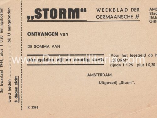 (DutchGermanic SS) SS-Storm Kwitantie SS-Storm Receipt - RARE