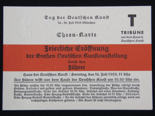 Ehren-Karte zur Kunstaustellung) Tag der Deutschen Kunst 14.-16. Juli 1939 München