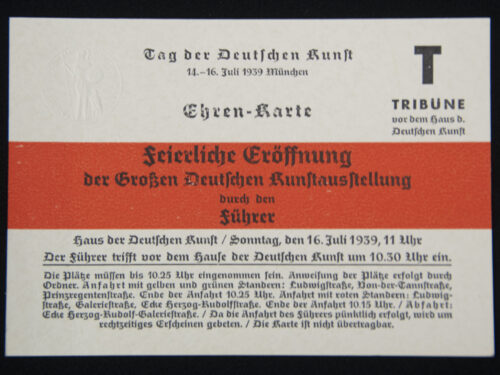 Ehren-Karte zur Kunstaustellung) Tag der Deutschen Kunst 14.-16. Juli 1939 München