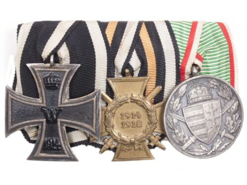 German medalbar with Iron Cross, Frontkämpfer Ehrenkreuz, Hungarian WWI commemorative medal