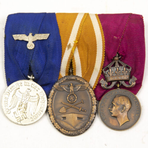 Medalbar with Wehrmacht (Heer) Dienstauszeichnung 4 Jahre + Westwall medal Bulgarian bronze merit medal King Ferdinand