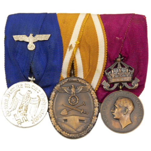 Medalbar with Wehrmacht (Heer) Dienstauszeichnung 4 Jahre + Westwall medal Bulgarian bronze merit medal King Ferdinand