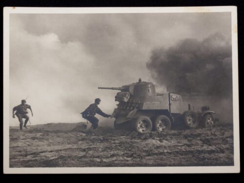 (Postcard) Waffen-SS Mann gegen Sowjetpanzer