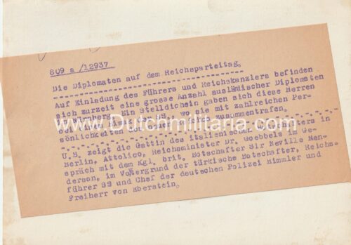 (Pressphoto SS) Reichsführer SS Heinrich Himmer + Goebbels Die Diplomaten auf dem Reichsparteitag