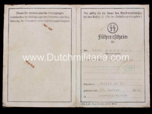SS Führerschein Persönlicher Stab RF-SS Heinrich Himmler - rare