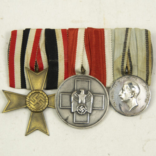 WWII Medalbar with Kriegsverdienstkreuz ohne Schwerter + Volkspflege medal + Bulgarian Boris III Tsar medal for merits