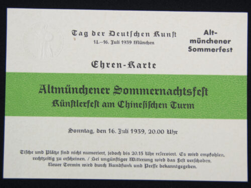 Ehren-Karte zur Kunstaustellung - Tag der Deutschen Kunst 14.-16. Juli 1939 München