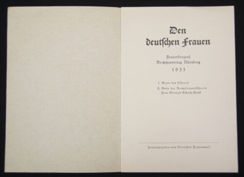 (Brochure) Den deutschen Frauen - Frauenkongress Reichsparteitag Nürnberg 1935