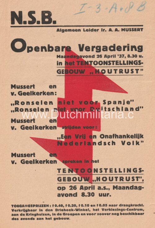 (Flyer) NSB Openbare Vergadering Houtrust (1937)