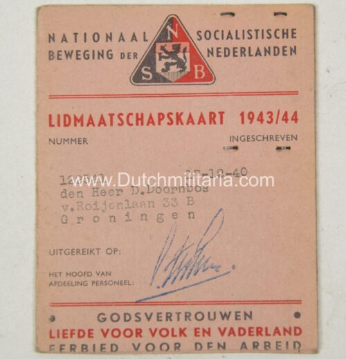 NSB Lidmaatschapskaart 194344 with passphoto