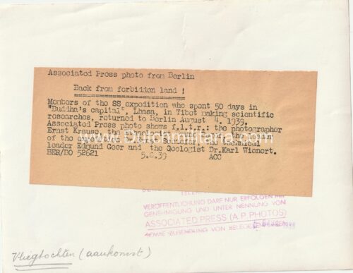 (Pressphoto SS) Mmbers of the SS expedition who spent 50 days in Buddha's Capital Lhasa (1939)